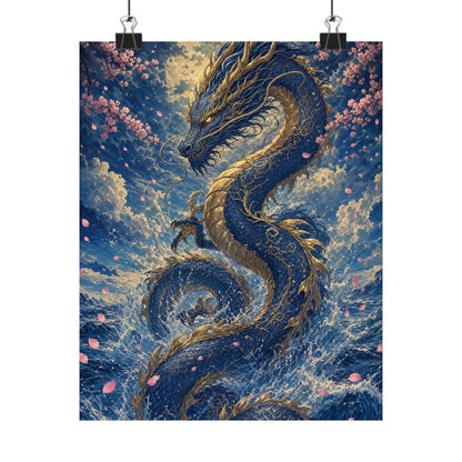 Ryuu Dragon Rising From The Ocean - Japanese Mythology Art Print (Matte Poster) - Moikas