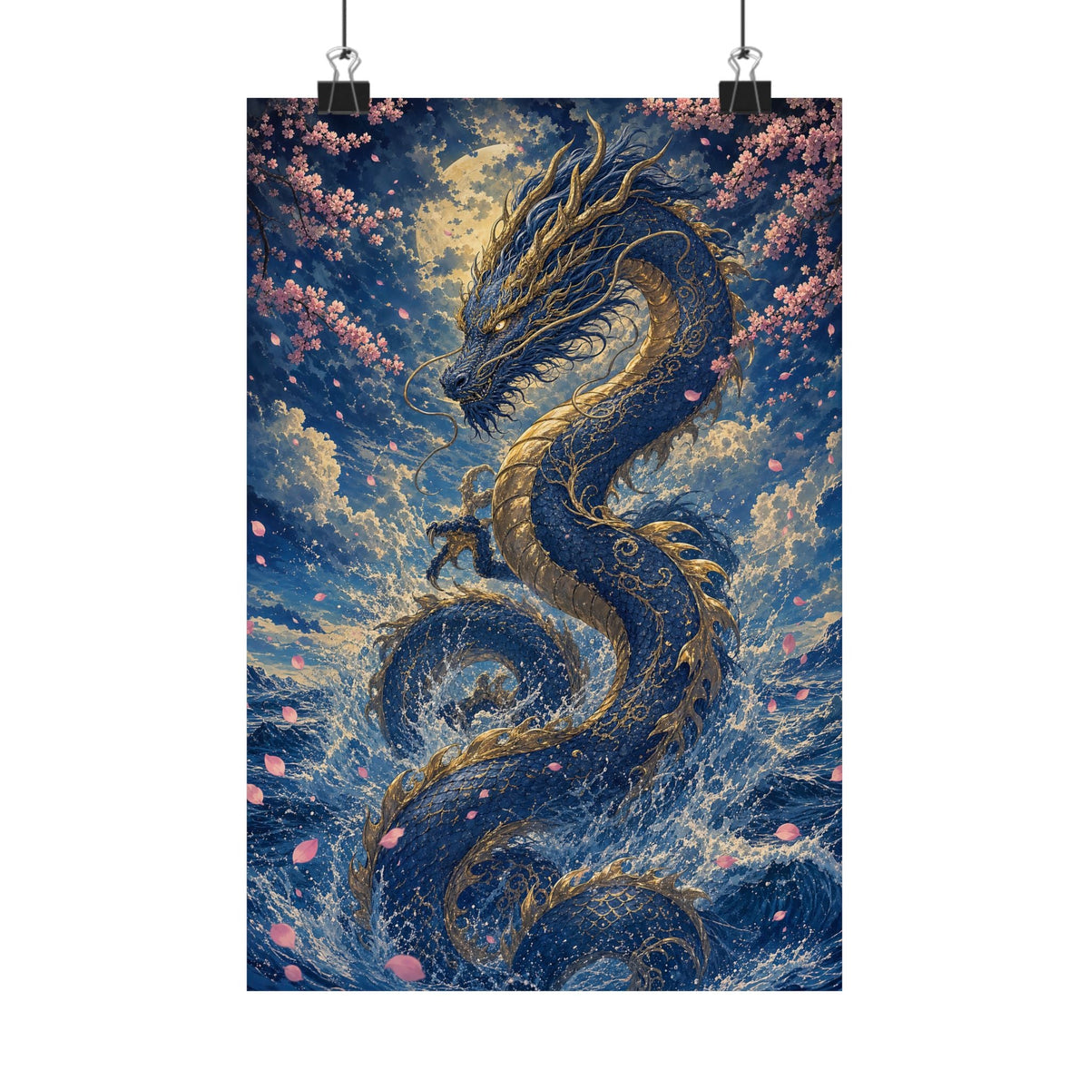 Ryuu Dragon Rising From The Ocean - Japanese Mythology Art Print (Matte Poster) - Moikas