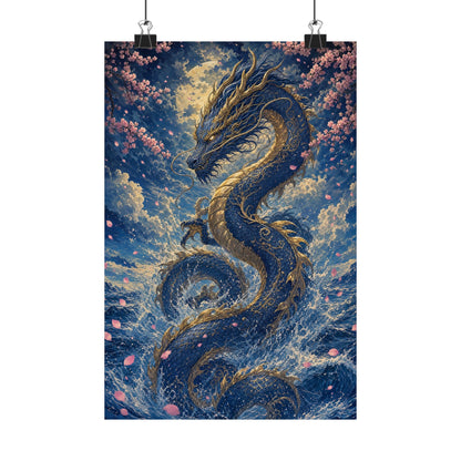 Ryuu Dragon Rising From The Ocean - Japanese Mythology Art Print (Matte Poster) - Moikas