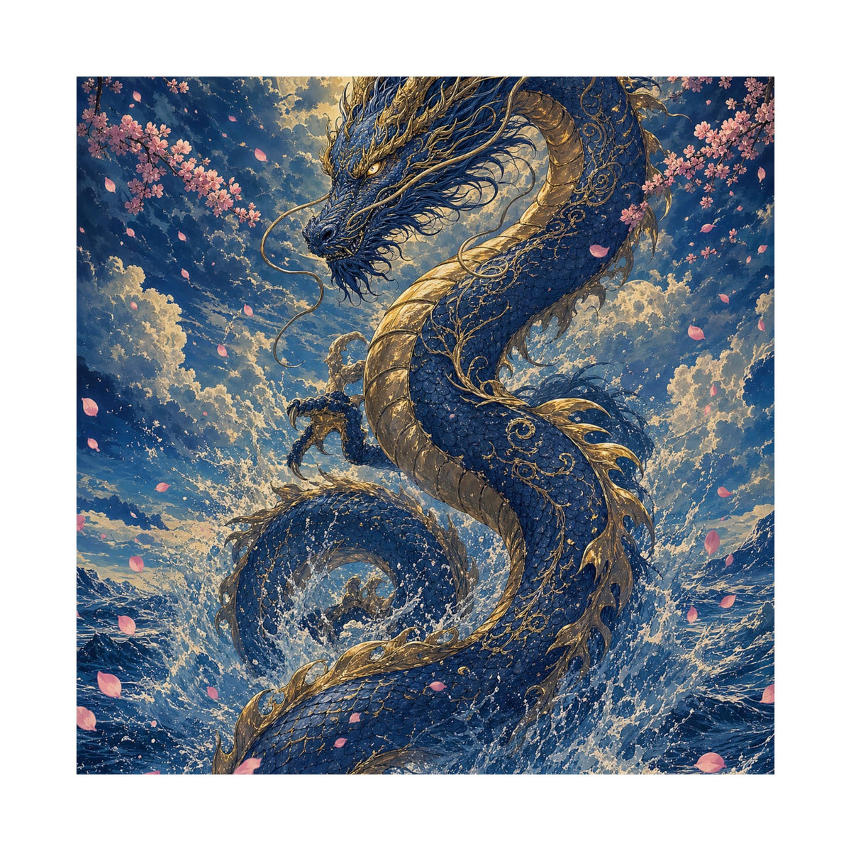 Ryuu Dragon Rising From The Ocean - Japanese Mythology Art Print (Matte Poster) - Moikas