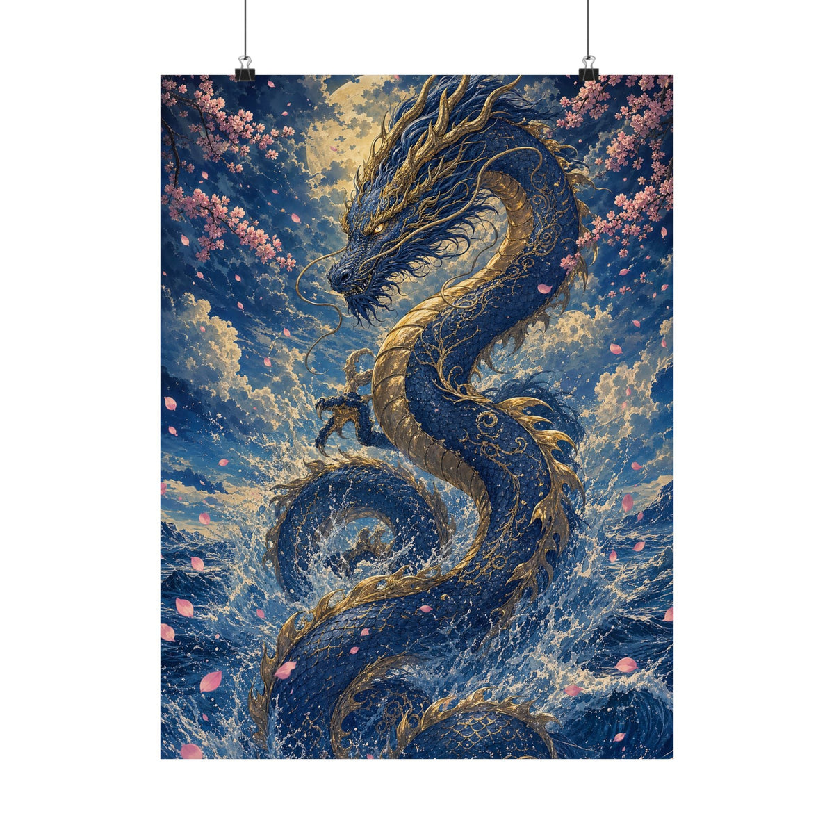 Ryuu Dragon Rising From The Ocean - Japanese Mythology Art Print (Matte Poster) - Moikas