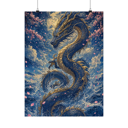 Ryuu Dragon Rising From The Ocean - Japanese Mythology Art Print (Matte Poster) - Moikas