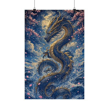 Ryuu Dragon Rising From The Ocean - Japanese Mythology Art Print (Matte Poster) - Moikas