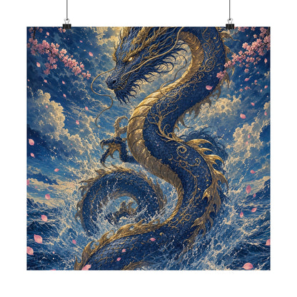Ryuu Dragon Rising From The Ocean - Japanese Mythology Art Print (Matte Poster) - Moikas