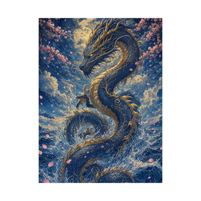 Ryuu Dragon Rising From The Ocean - Japanese Mythology Art Print (Matte Poster) - Moikas