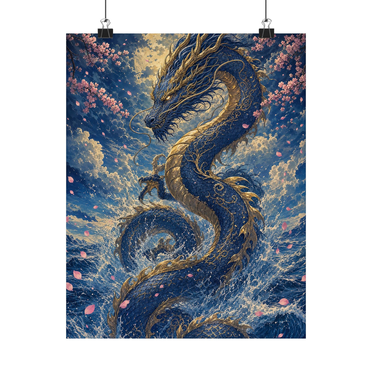 Ryuu Dragon Rising From The Ocean - Japanese Mythology Art Print (Matte Poster) - Moikas