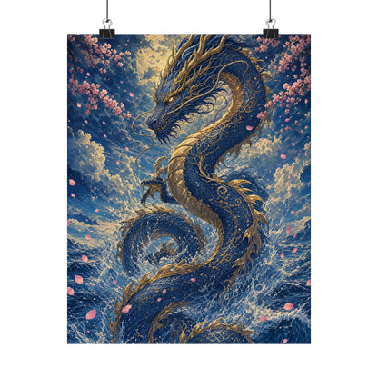 Ryuu Dragon Rising From The Ocean - Japanese Mythology Art Print (Matte Poster) - Moikas
