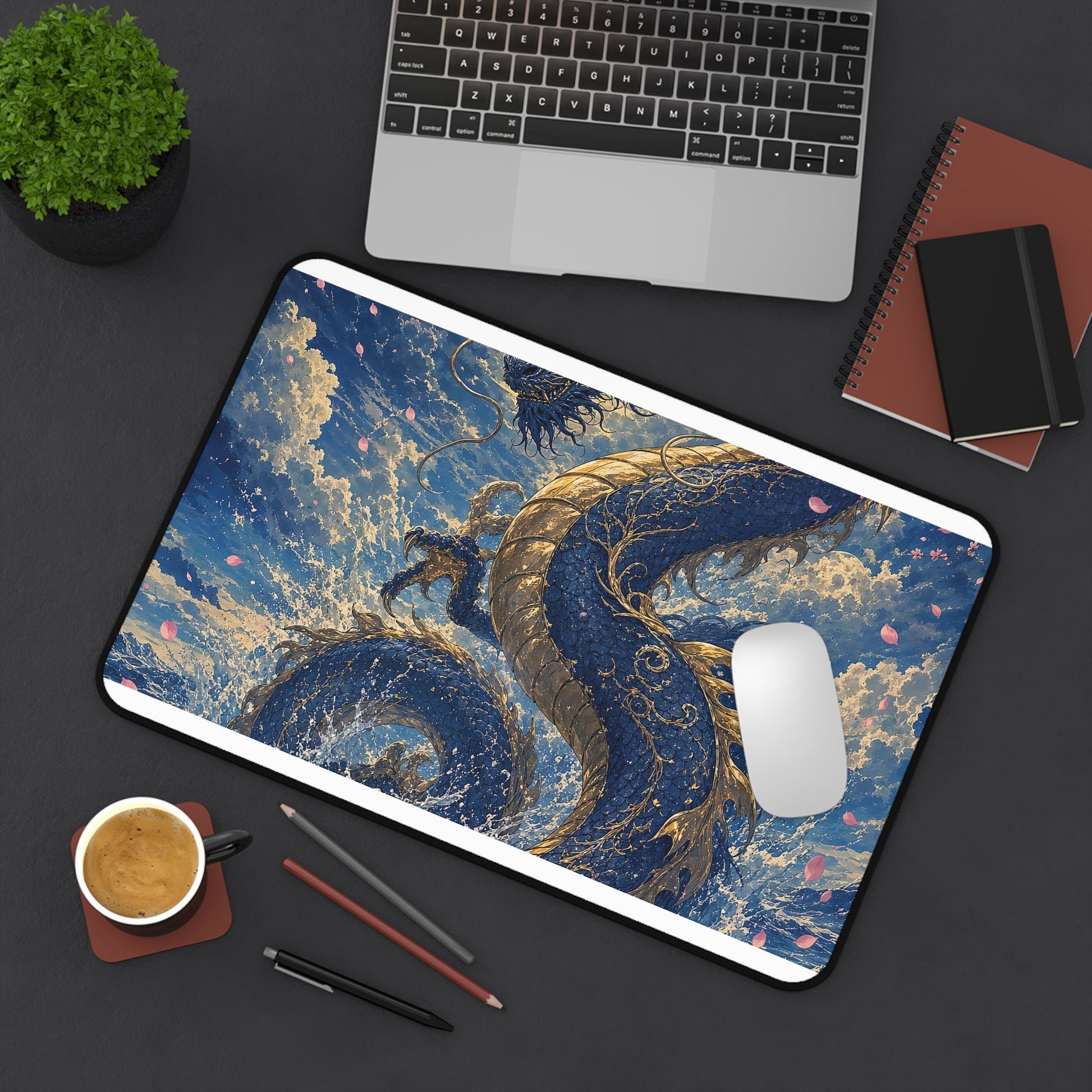 Ryuu Dragon Rising From The Ocean - Japanese Mythology Gaming Desk Mat - Moikas