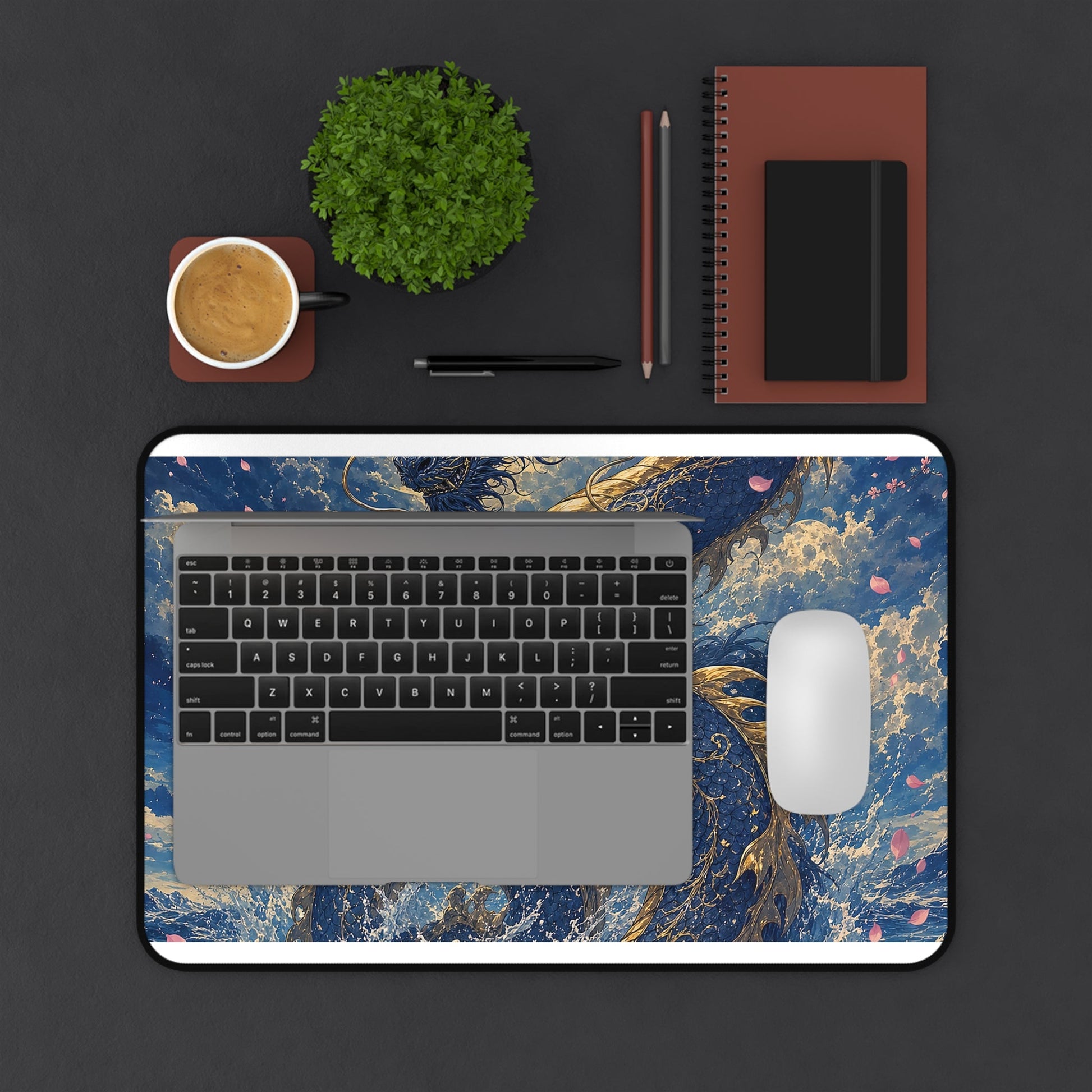 Ryuu Dragon Rising From The Ocean - Japanese Mythology Gaming Desk Mat - Moikas
