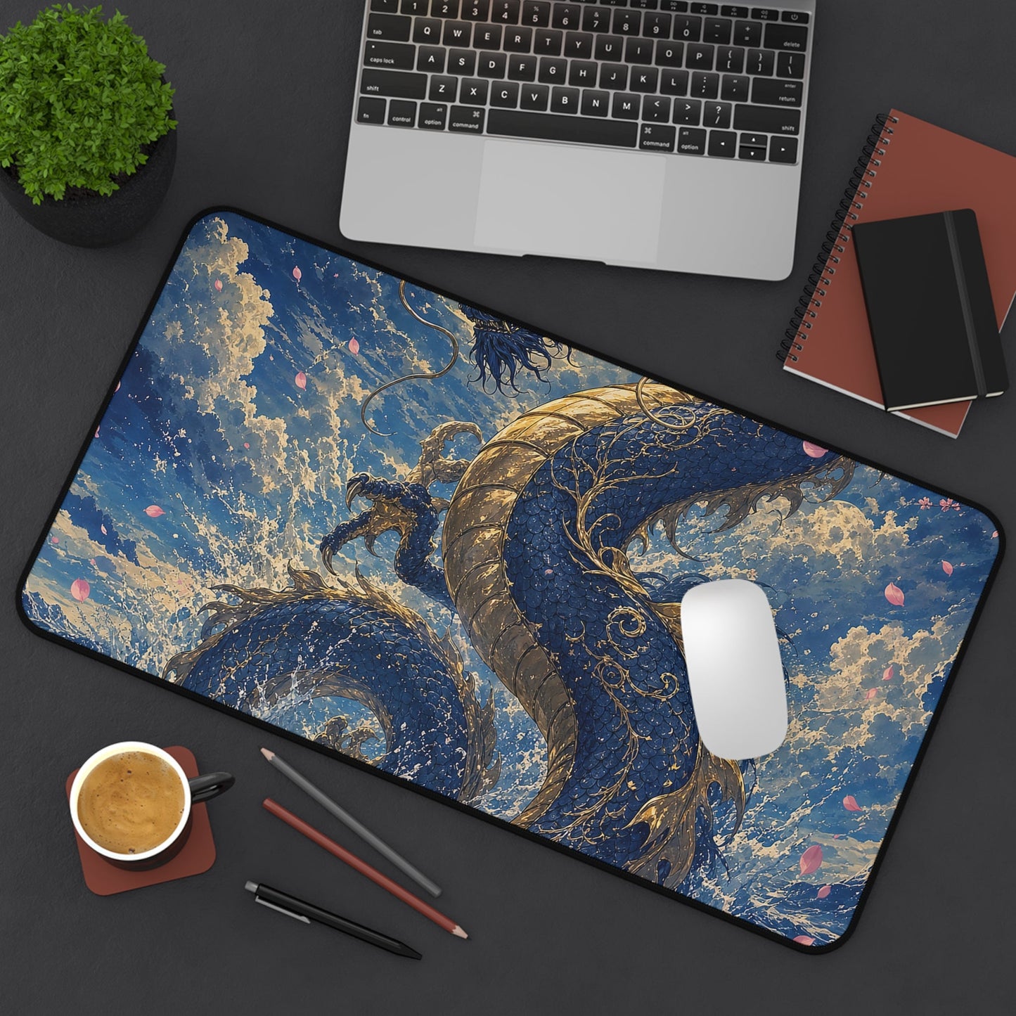 Ryuu Dragon Rising From The Ocean - Japanese Mythology Gaming Desk Mat - Moikas