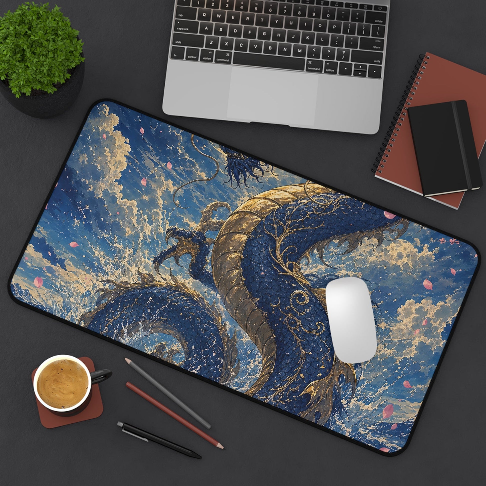 Ryuu Dragon Rising From The Ocean - Japanese Mythology Gaming Desk Mat - Moikas