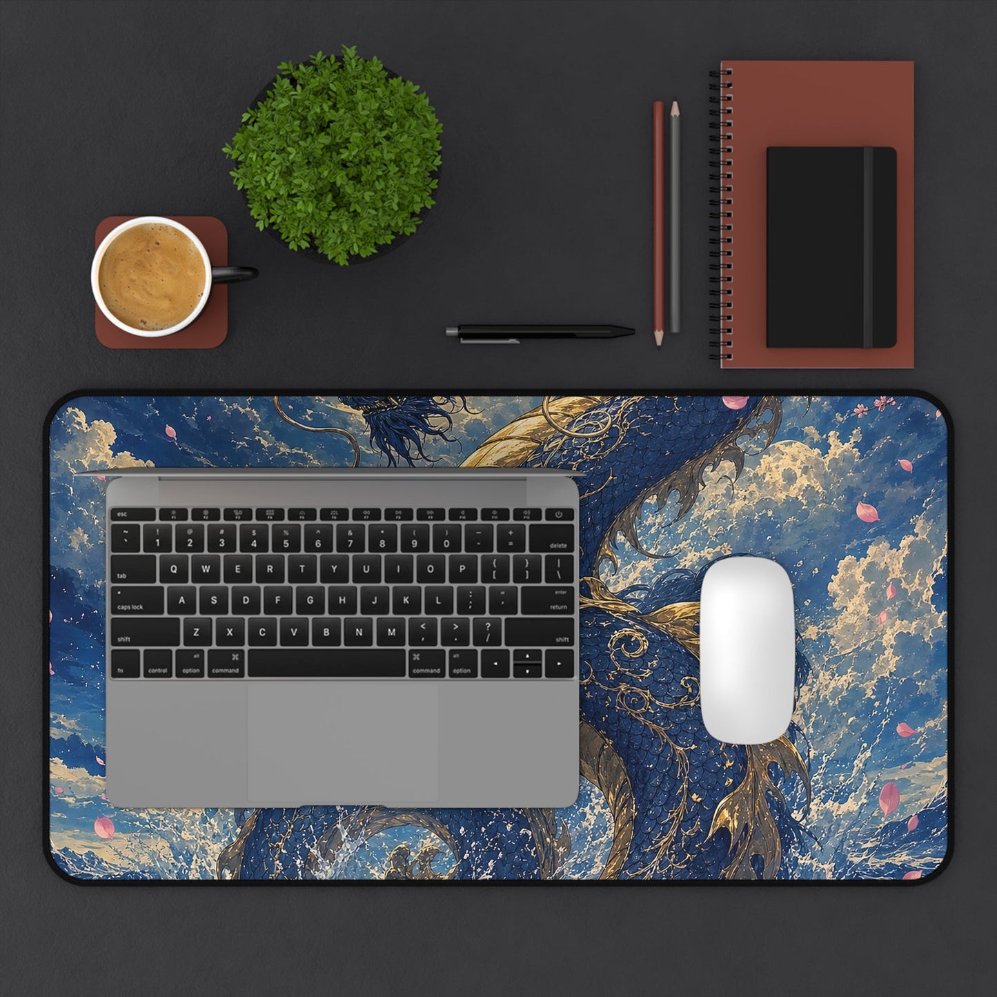 Ryuu Dragon Rising From The Ocean - Japanese Mythology Gaming Desk Mat - Moikas