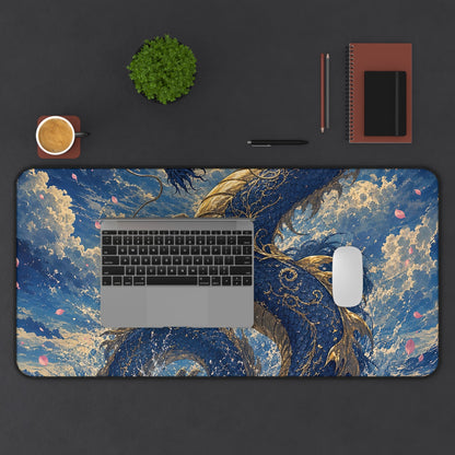 Ryuu Dragon Rising From The Ocean - Japanese Mythology Gaming Desk Mat - Moikas