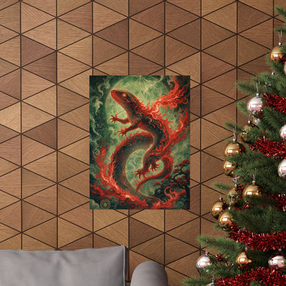 Salamander Spirit In Flame - Japanese Mythology Art Print (Matte Poster) - Moikas