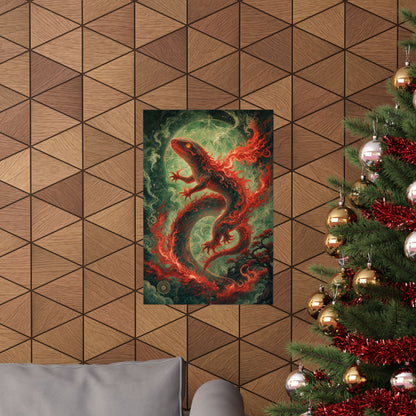 Salamander Spirit In Flame - Japanese Mythology Art Print (Matte Poster) - Moikas