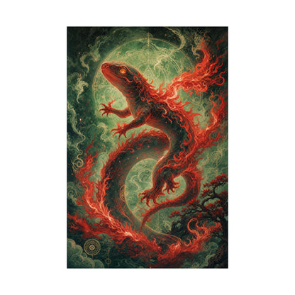Salamander Spirit In Flame - Japanese Mythology Art Print (Matte Poster) - Moikas