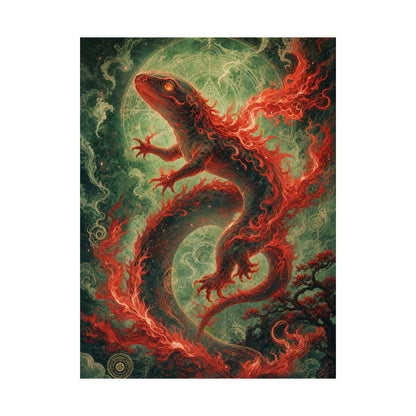 Salamander Spirit In Flame - Japanese Mythology Art Print (Matte Poster) - Moikas