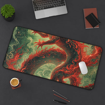 Salamander Spirit In Flame - Japanese Mythology Gaming Desk Mat - Moikas