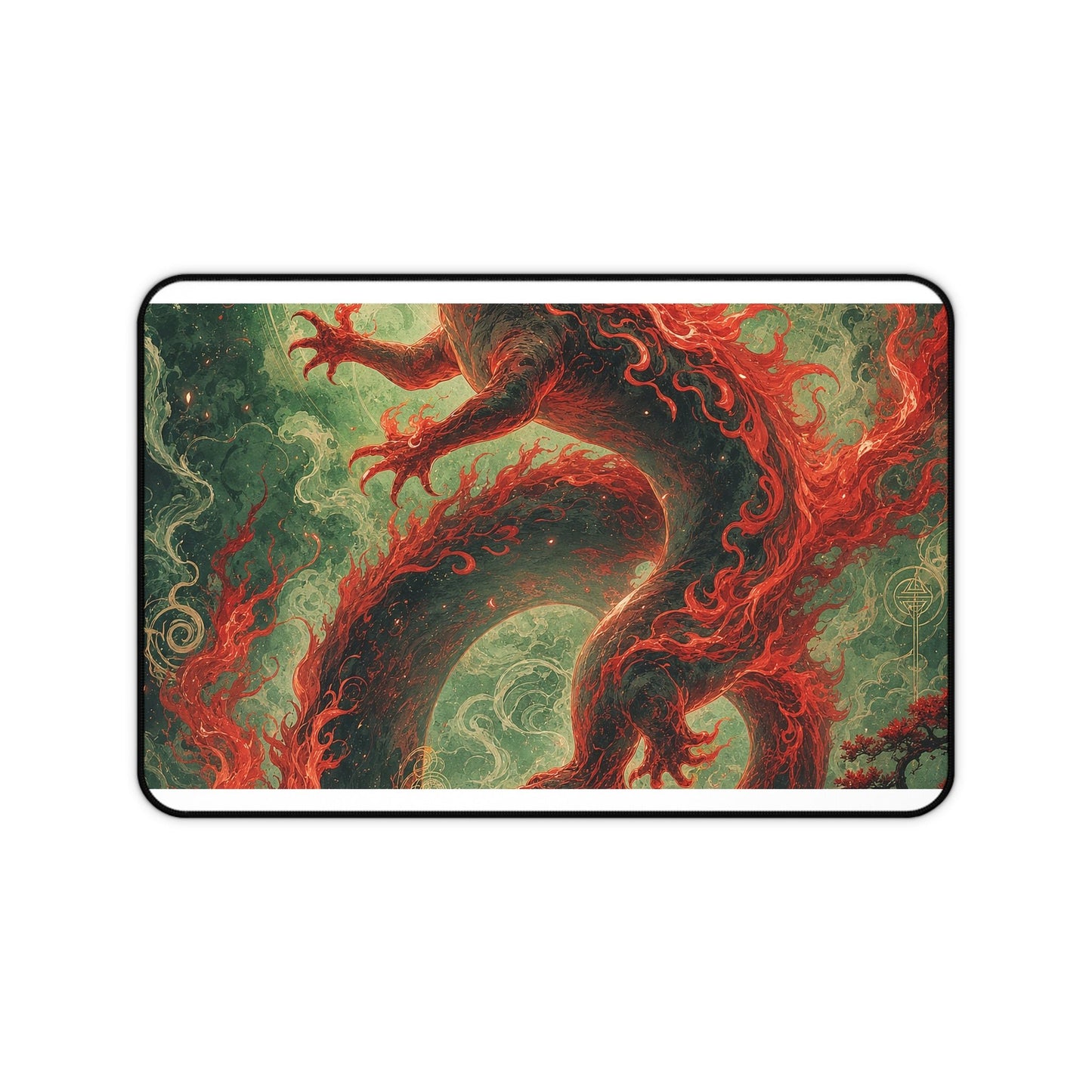 Salamander Spirit In Flame - Japanese Mythology Gaming Desk Mat - Moikas