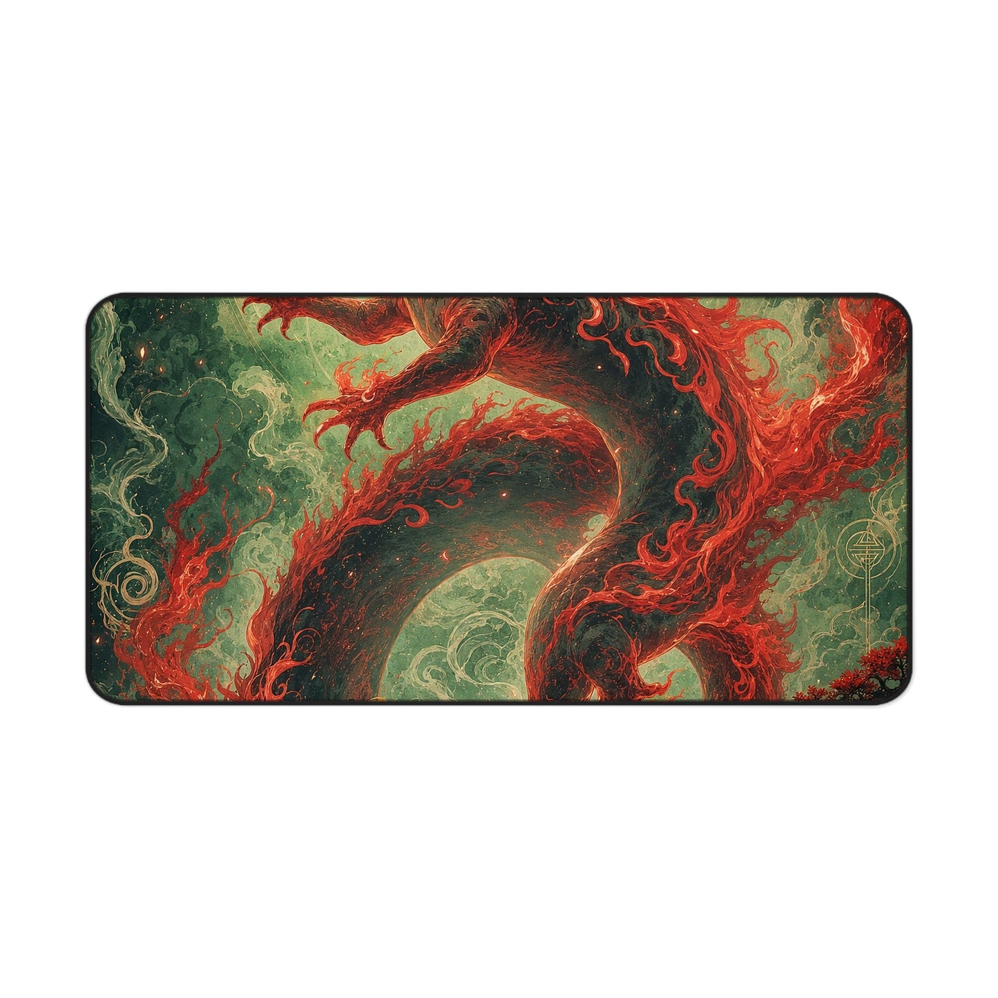 Salamander Spirit In Flame - Japanese Mythology Gaming Desk Mat - Moikas
