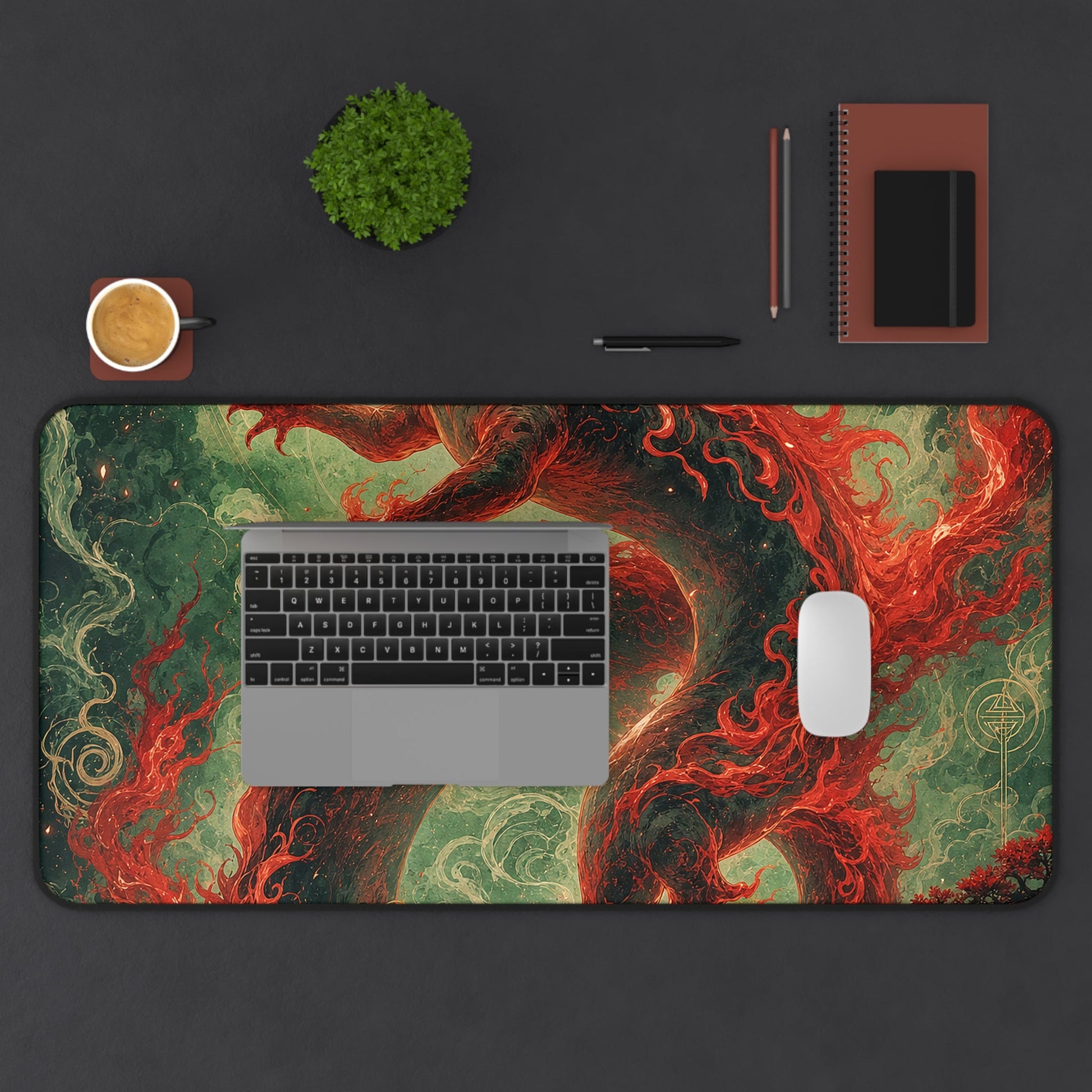 Salamander Spirit In Flame - Japanese Mythology Gaming Desk Mat - Moikas