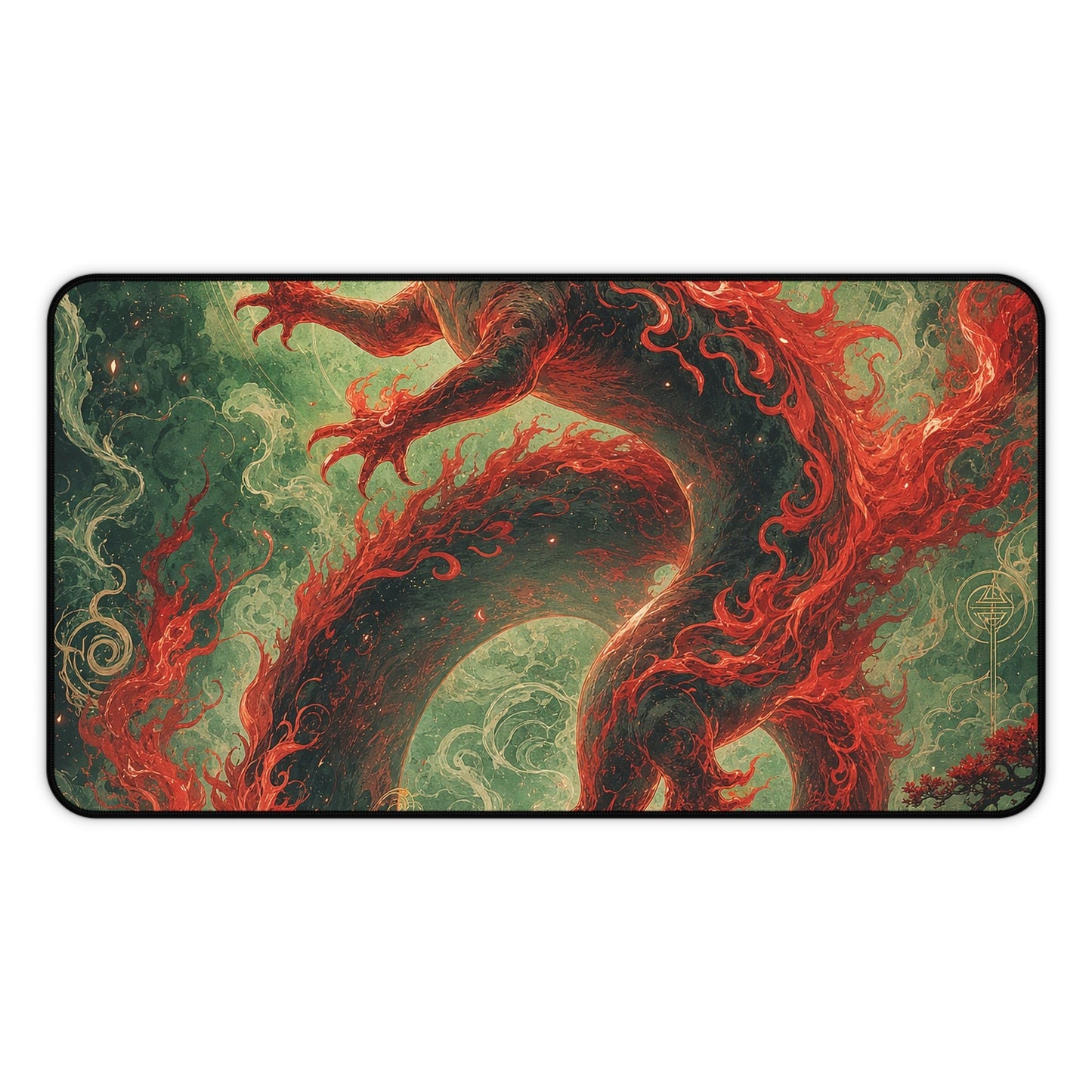 Salamander Spirit In Flame - Japanese Mythology Gaming Desk Mat - Moikas