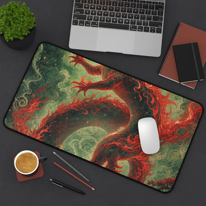 Salamander Spirit In Flame - Japanese Mythology Gaming Desk Mat - Moikas