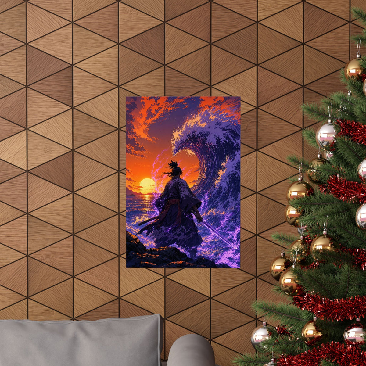 Samurai Facing Giant Wave - Anime Manga Art Print (Matte Poster) - Moikas