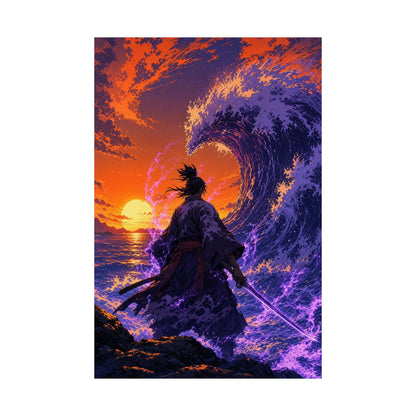 Samurai Facing Giant Wave - Anime Manga Art Print (Matte Poster) - Moikas