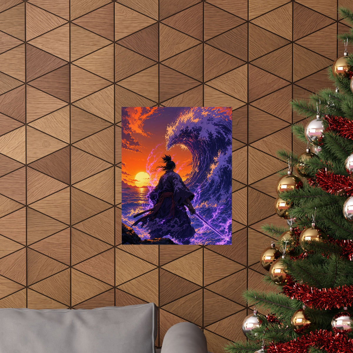 Samurai Facing Giant Wave - Anime Manga Art Print (Matte Poster) - Moikas