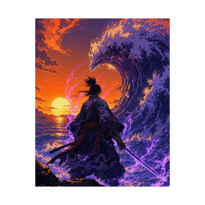 Samurai Facing Giant Wave - Anime Manga Art Print (Matte Poster) - Moikas