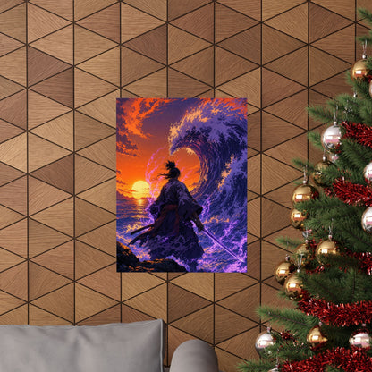 Samurai Facing Giant Wave - Anime Manga Art Print (Matte Poster) - Moikas