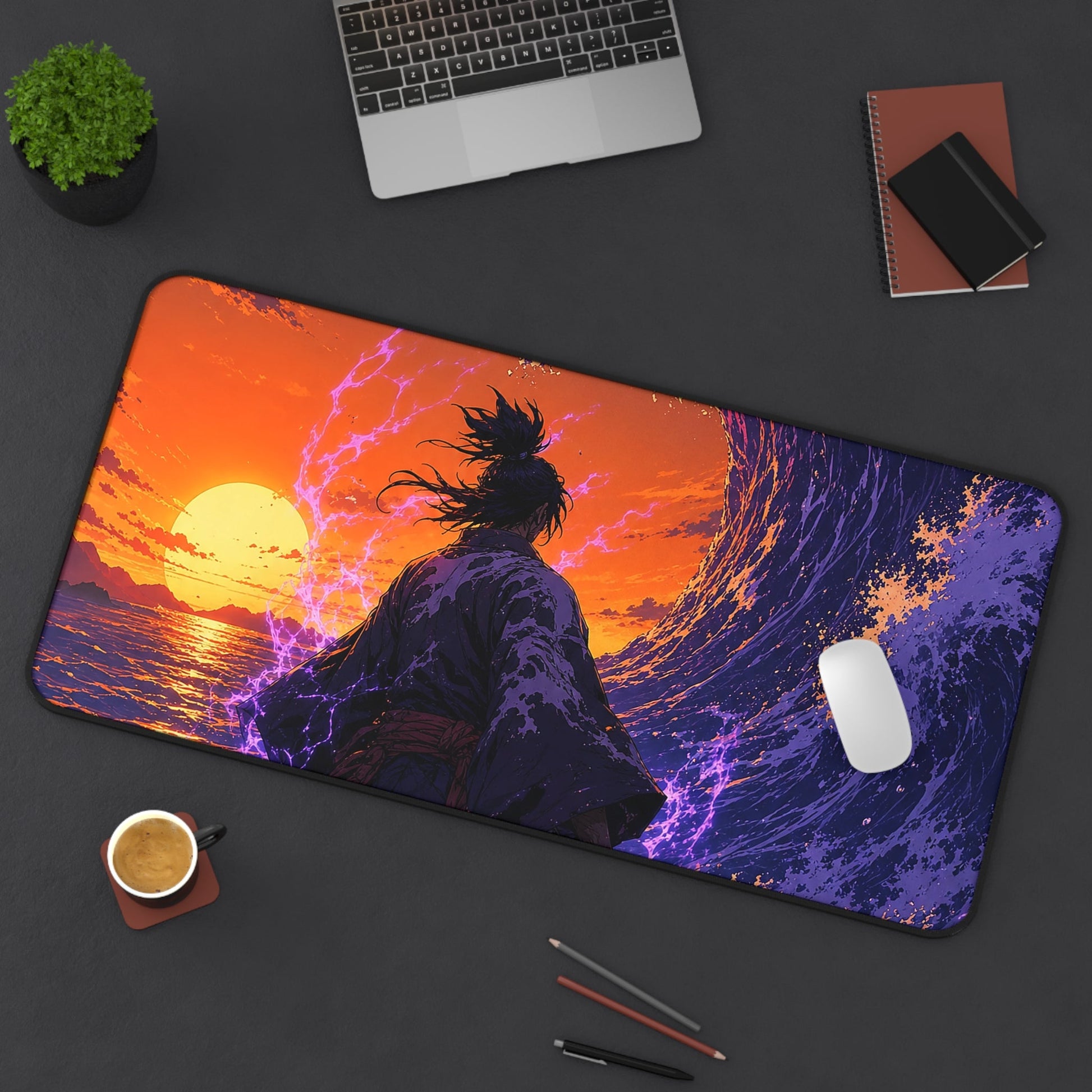 Samurai Facing Giant Wave - Anime Manga Gaming Desk Mat - Moikas