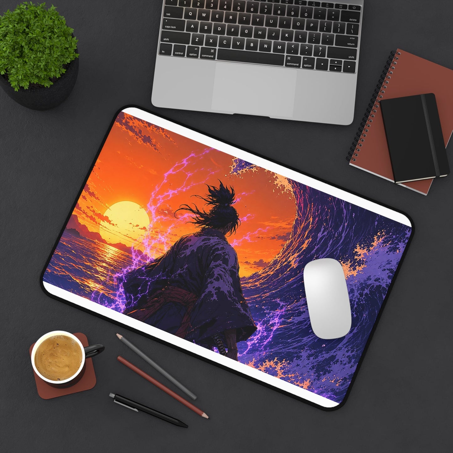 Samurai Facing Giant Wave - Anime Manga Gaming Desk Mat - Moikas