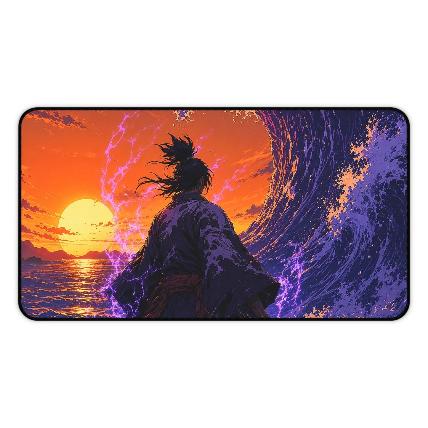 Samurai Facing Giant Wave - Anime Manga Gaming Desk Mat - Moikas