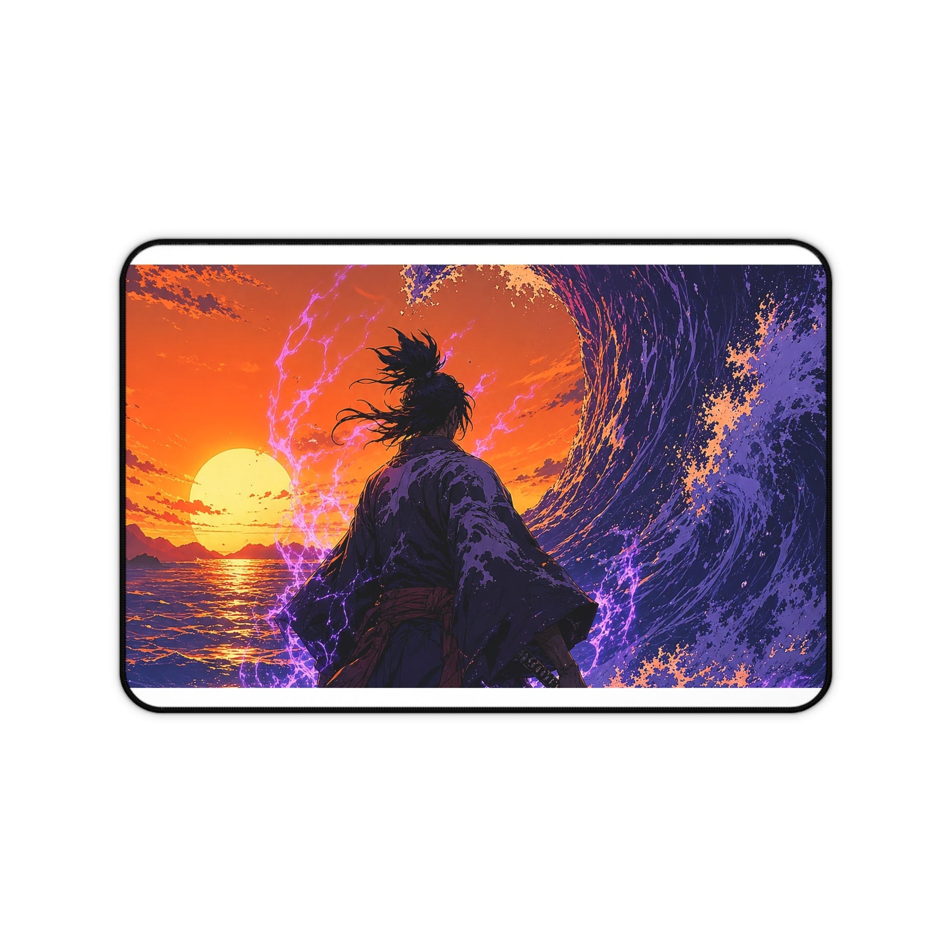 Samurai Facing Giant Wave - Anime Manga Gaming Desk Mat - Moikas