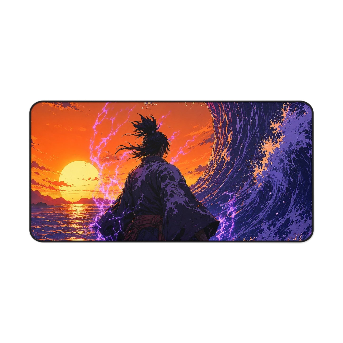 Samurai Facing Giant Wave - Anime Manga Gaming Desk Mat - Moikas