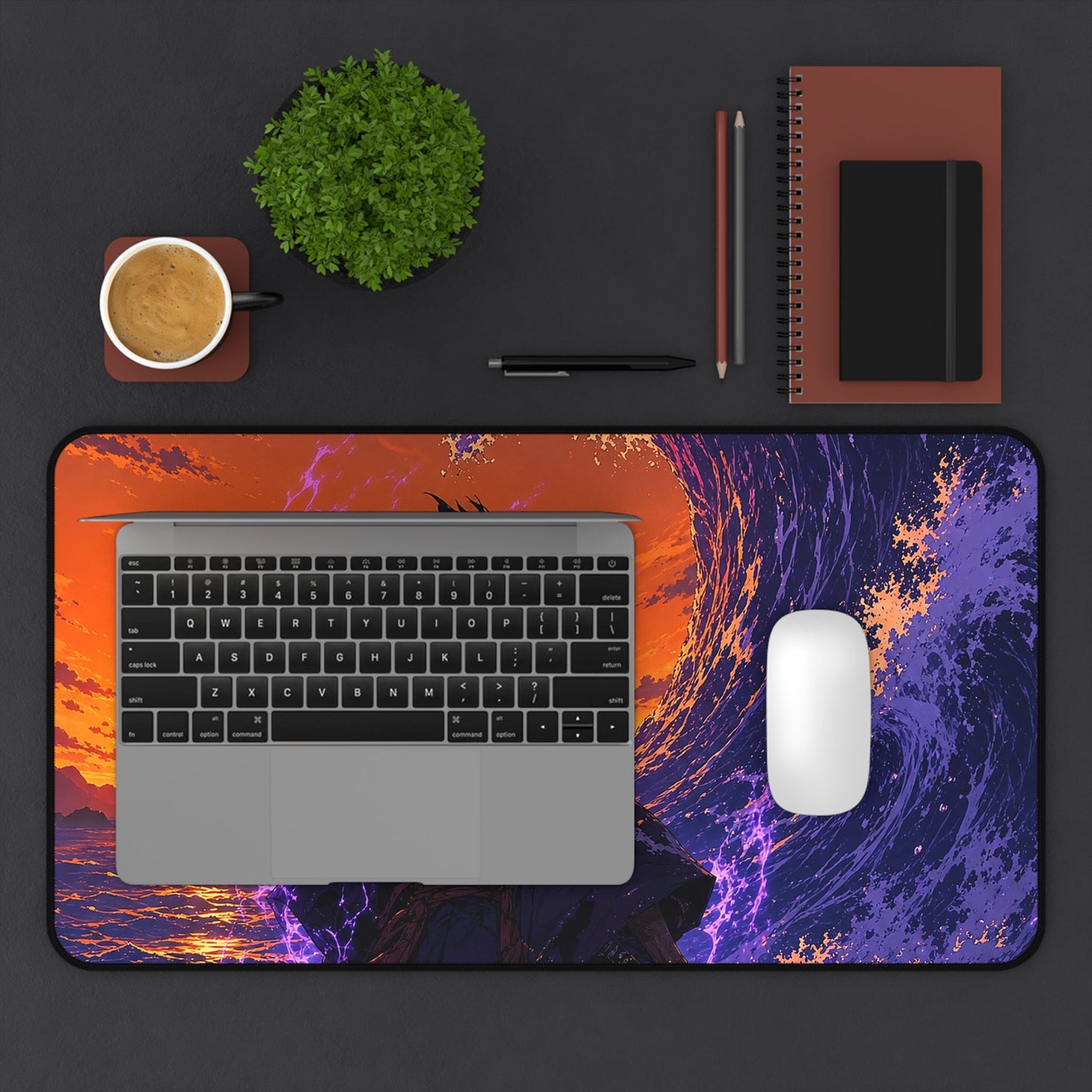 Samurai Facing Giant Wave - Anime Manga Gaming Desk Mat - Moikas