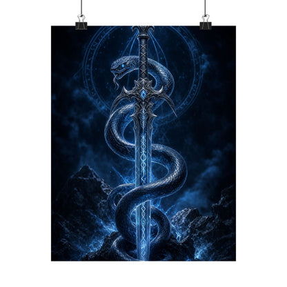 Serpent Coiled Around Sword - Dark Fantasy Art Print (Matte Poster) - Moikas