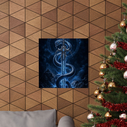 Serpent Coiled Around Sword - Dark Fantasy Art Print (Matte Poster) - Moikas