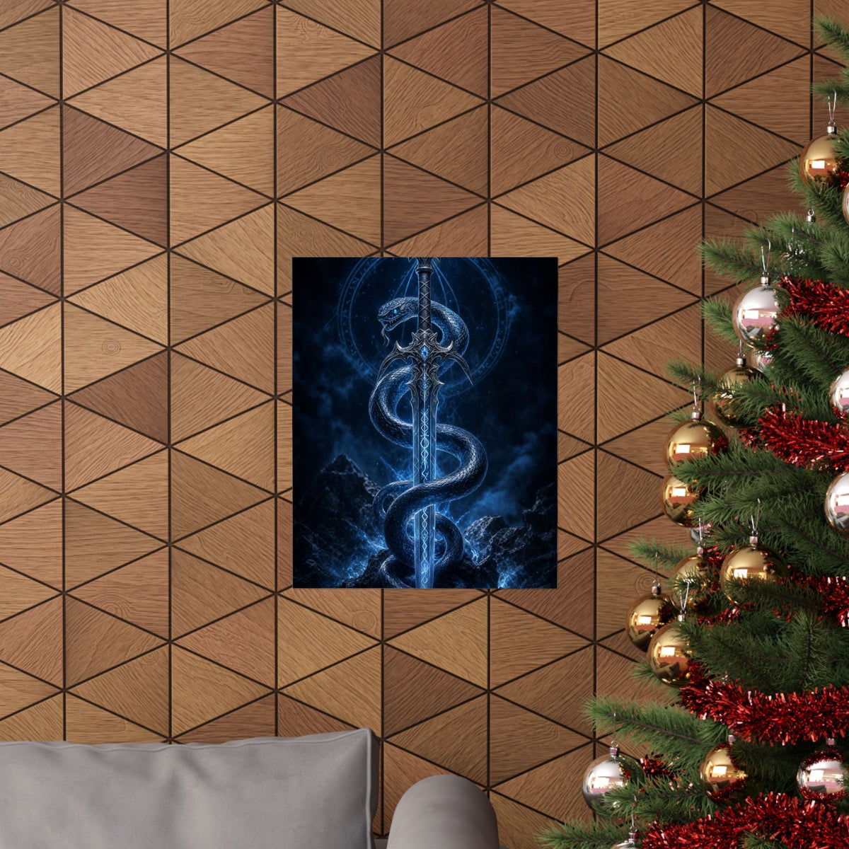 Serpent Coiled Around Sword - Dark Fantasy Art Print (Matte Poster) - Moikas