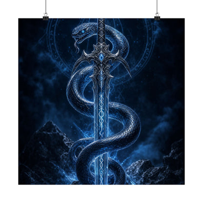 Serpent Coiled Around Sword - Dark Fantasy Art Print (Matte Poster) - Moikas