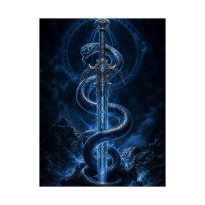 Serpent Coiled Around Sword - Dark Fantasy Art Print (Matte Poster) - Moikas