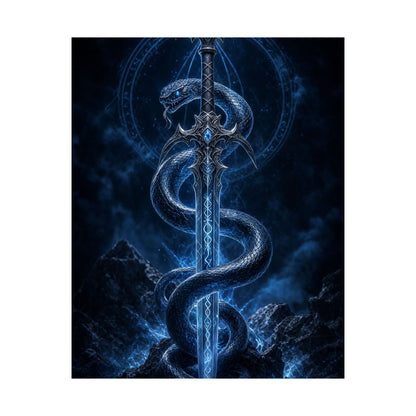 Serpent Coiled Around Sword - Dark Fantasy Art Print (Matte Poster) - Moikas