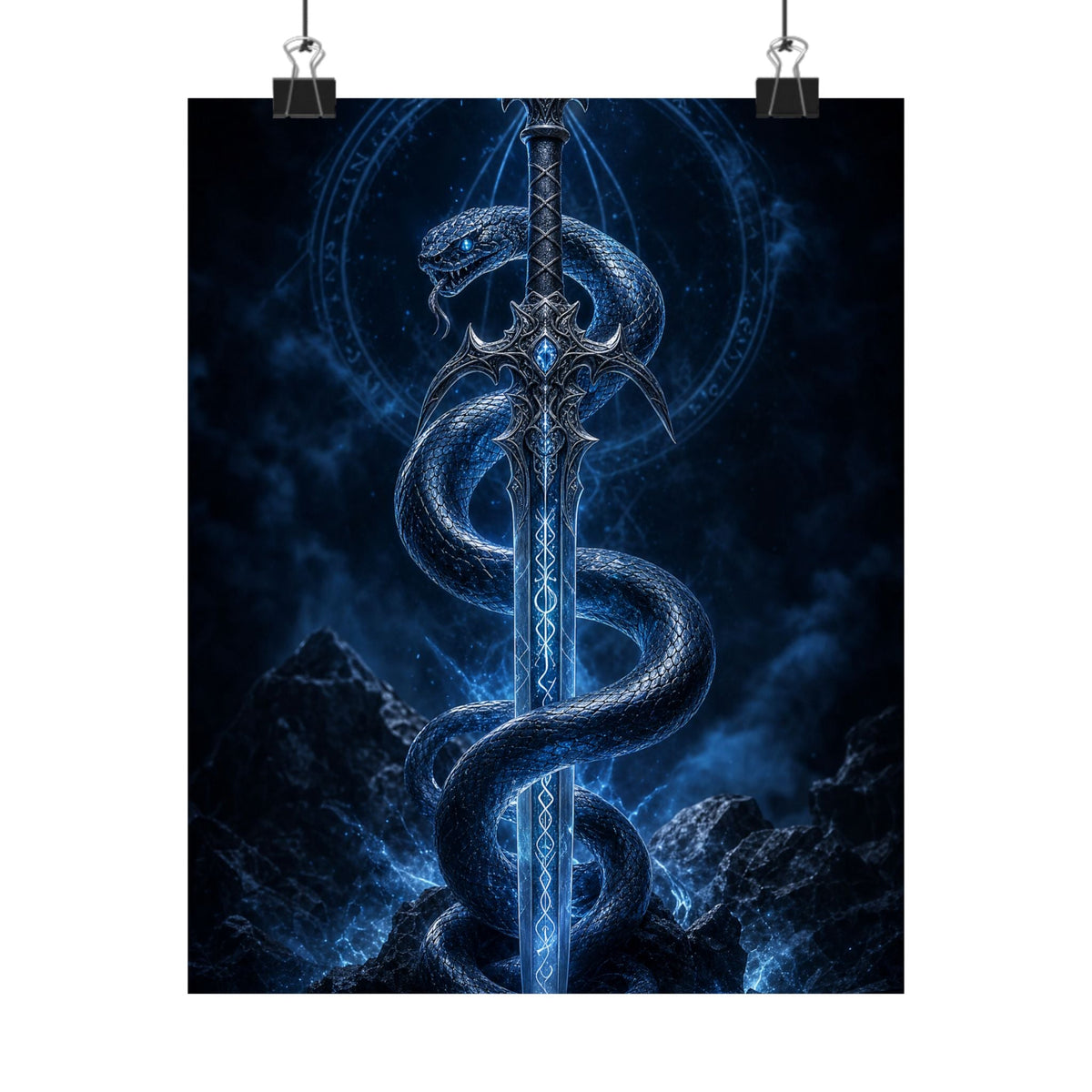 Serpent Coiled Around Sword - Dark Fantasy Art Print (Matte Poster) - Moikas