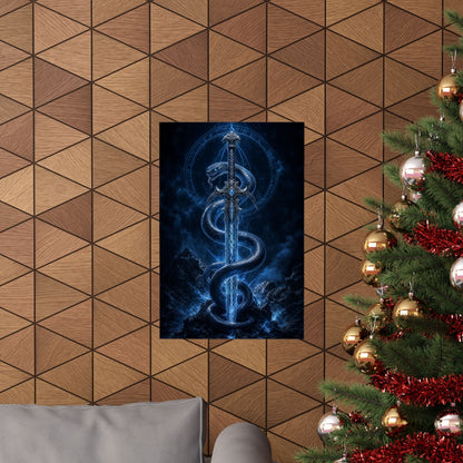 Serpent Coiled Around Sword - Dark Fantasy Art Print (Matte Poster) - Moikas