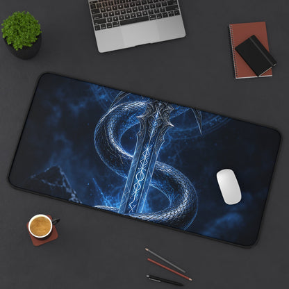 Serpent Coiled Around Sword - Dark Fantasy Gaming Desk Mat - Moikas