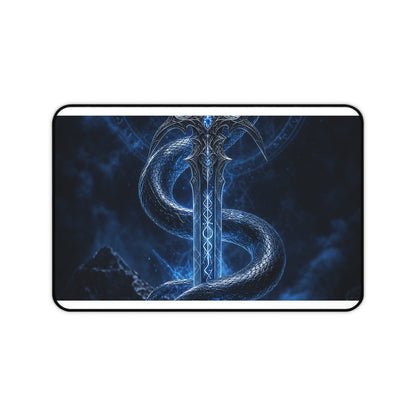 Serpent Coiled Around Sword - Dark Fantasy Gaming Desk Mat - Moikas