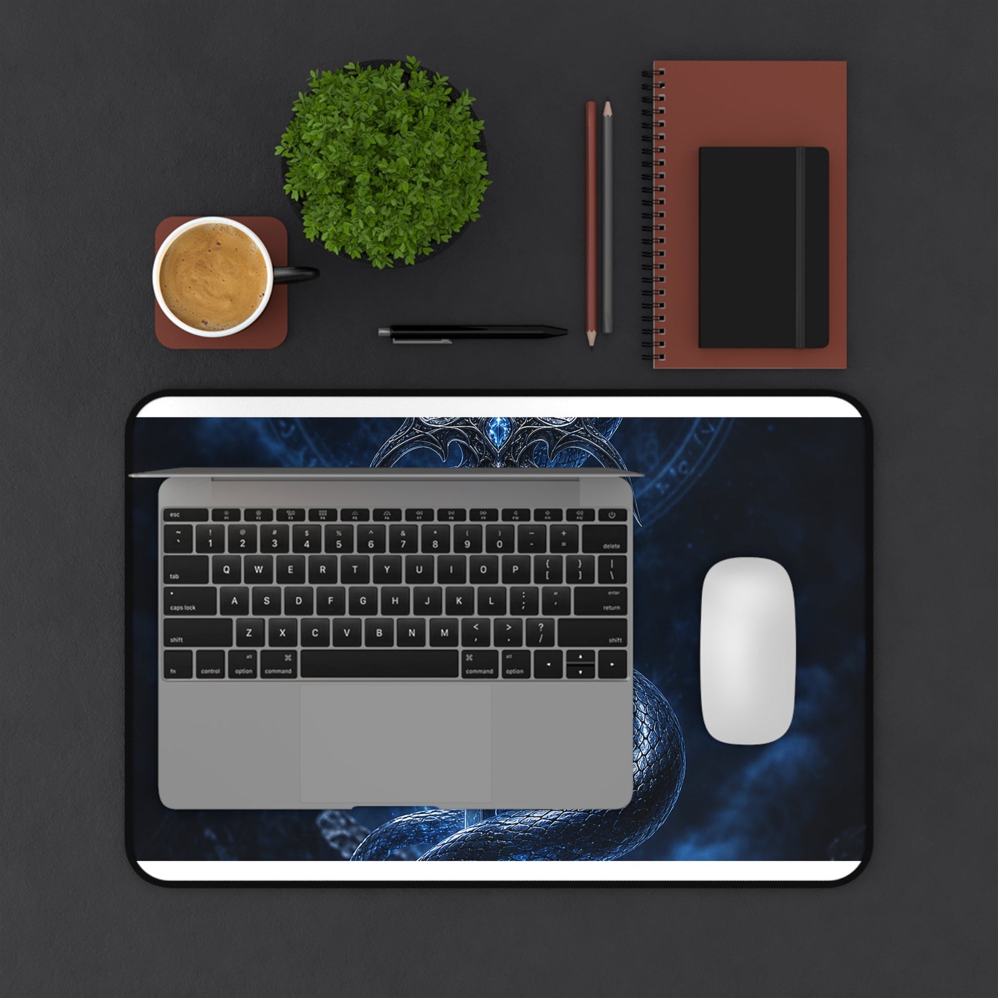 Serpent Coiled Around Sword - Dark Fantasy Gaming Desk Mat - Moikas