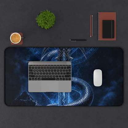 Serpent Coiled Around Sword - Dark Fantasy Gaming Desk Mat - Moikas